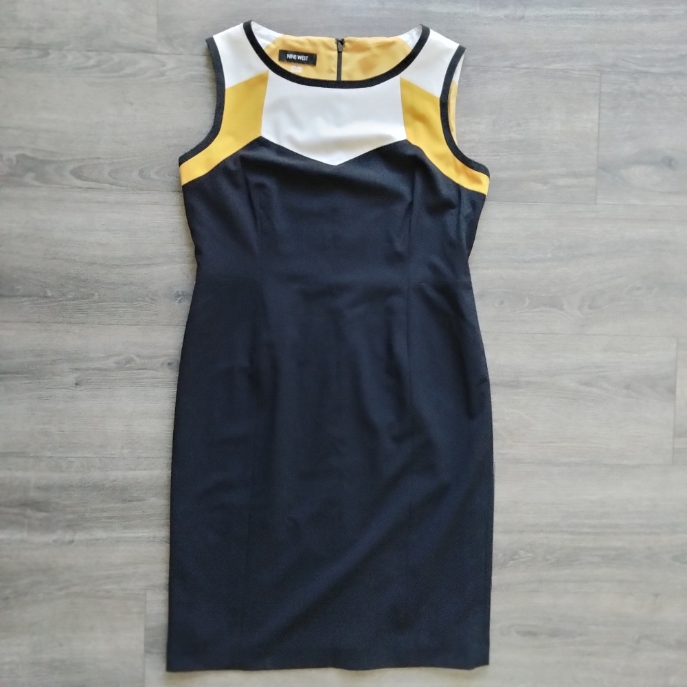 Nine West Sleeveless Color Block Sheath Dress Women's Size 10 Formal Career